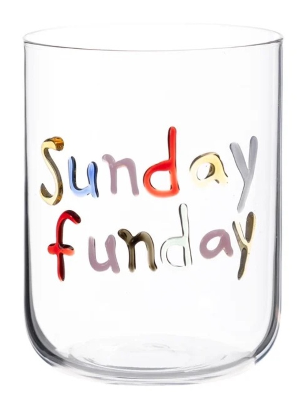Anthropologie Love Notes Icon Juice Glass Multicolor "Sunday Funday" Lettering